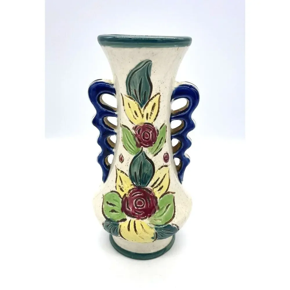 Vintage Japanese Hand Painted Vase Bird & Flower Design 8.5” Tall Made in Japan